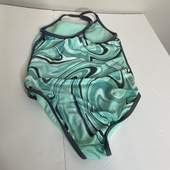 Wonder Nation Girl's One Piece Swimsuit Swirl Green Size 7/8 - Picture 2 of 3